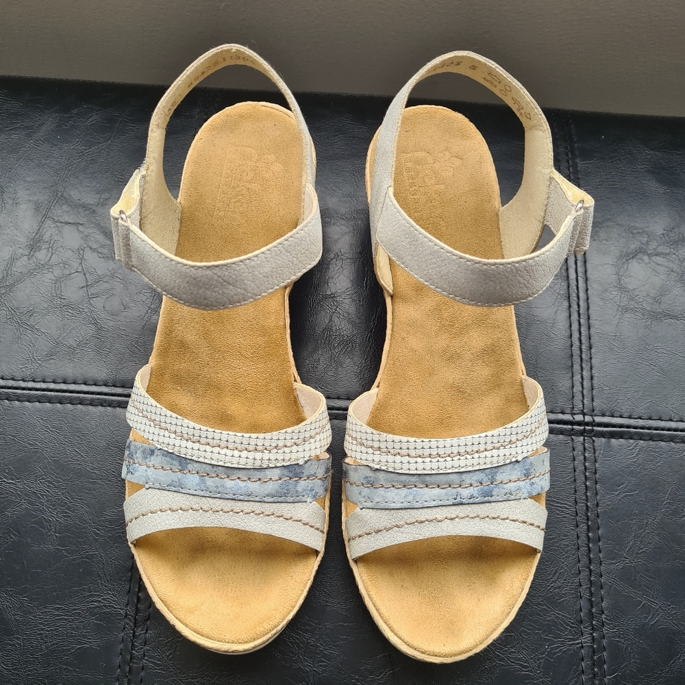 RIEKER blue white silver wedge sandals size 39